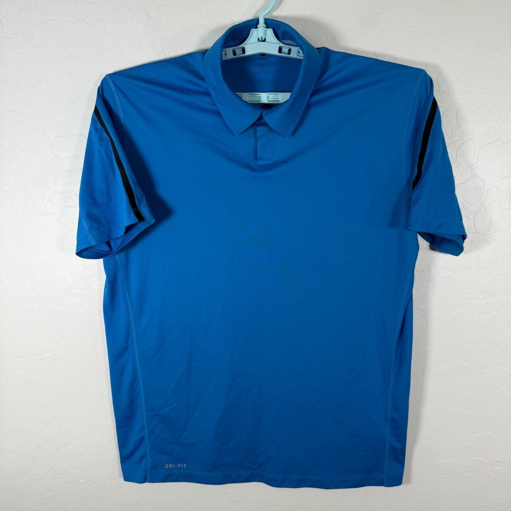 Nike Tiger‎ Woods Polo Shirt Mens Large Blue Golf Performance Stretch Golfer